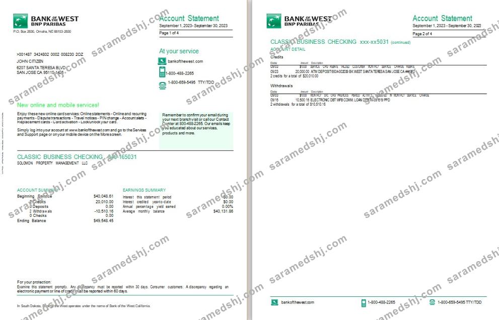USA South Dakota Bank of the West BNP Paribas, 4 pages